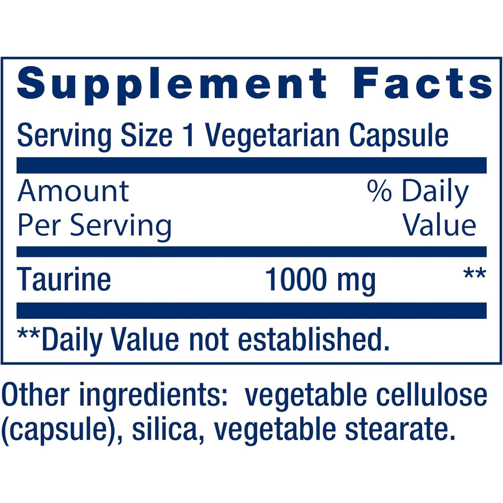 Life Extension Taurine, Pure Taurine Amino Acid Supplement, Heart, Liver and Brain Health, Longevity, Muscle and Exercise, 1000 Mg, Non-Gmo, Gluten-Free, Vegetarian, 180 Vegetarian Capsules