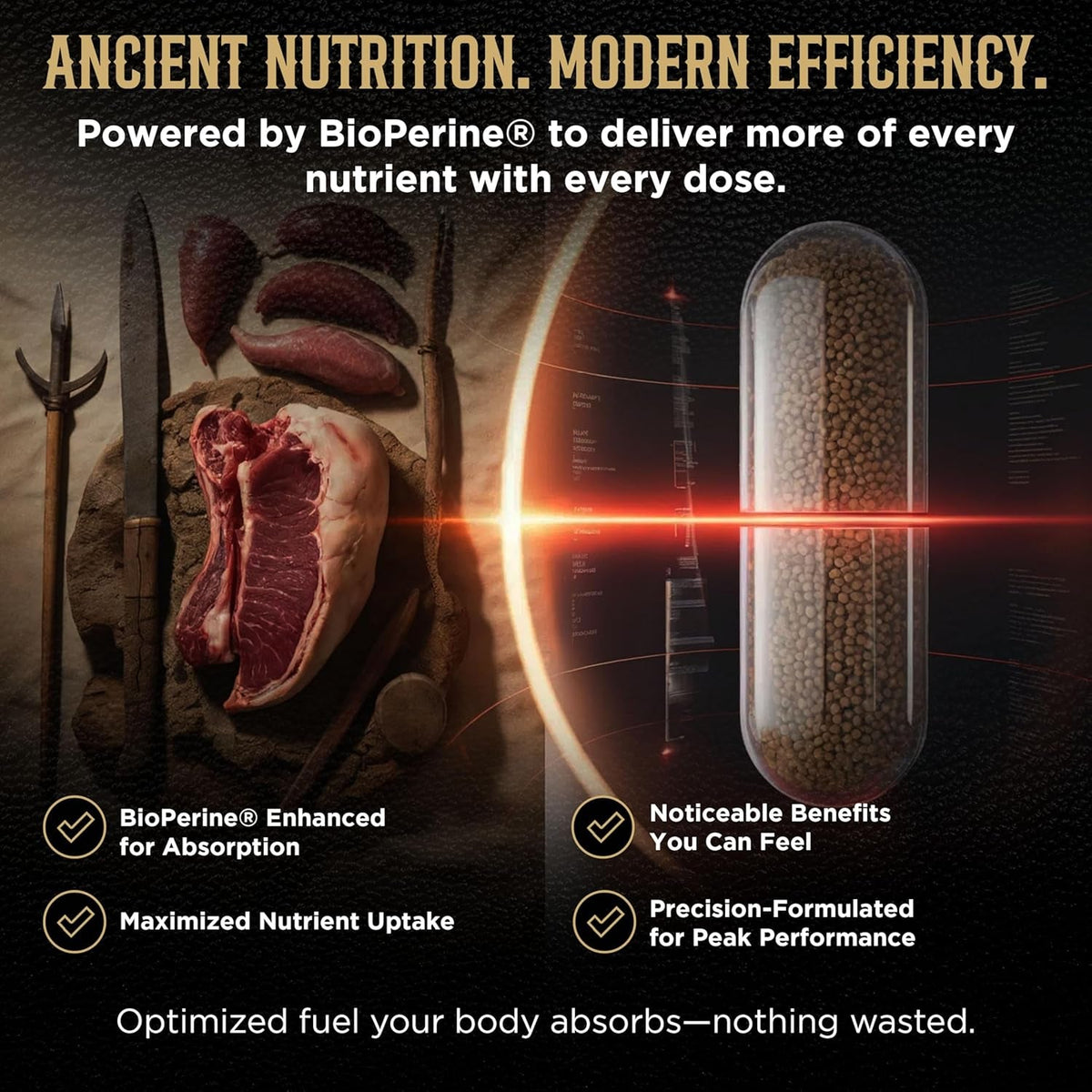 Beef Organ Supplement for Men & Women - PRIMUS Grass Fed Beef Liver Capsules with Heart, Primal Ancestral Blend 5 Organ Meat Supplements, Viking Energy Complex, Bioperine for Absorption, 180 Pills