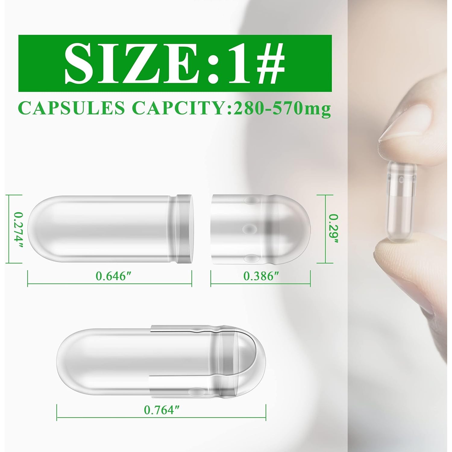 Wananfu Size 1 Empty Capsules Vegetarian (100 Count) Bundle with Micro Lab Spoon, Clear Fillable Veggie Pill Capsules Size 1 for Making Your Own Supplements