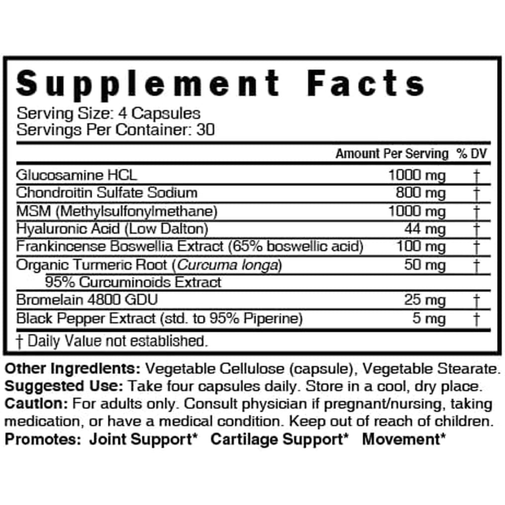 Nutri 8-In-1 Glucosamine Chondroitin MSM Turmeric Bromelain Boswellia Hyaluronic Acid 3025 Mg - Joint Support Supplement - 120 Capsules - Supports Healthy Bones - 3Rd Party Tested & GMP Certified