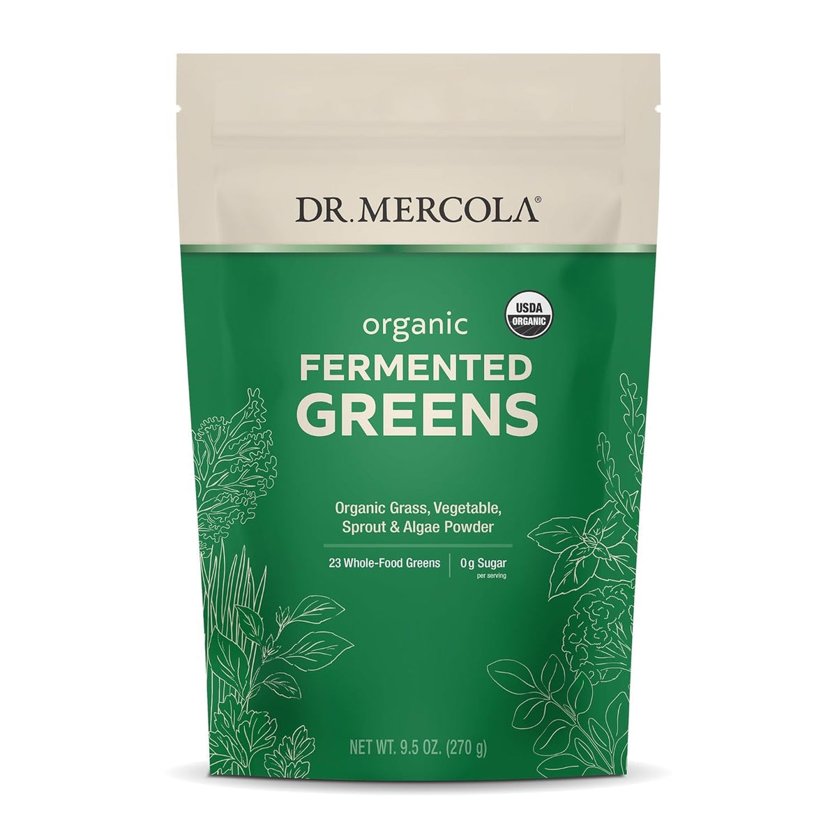 Dr. Mercola Organic Fermented Greens Powder - Supports Digestive & Cellular Health - Certified Organic, Non-Gmo & Soy-Free - 9.5 Oz (90 Servings)