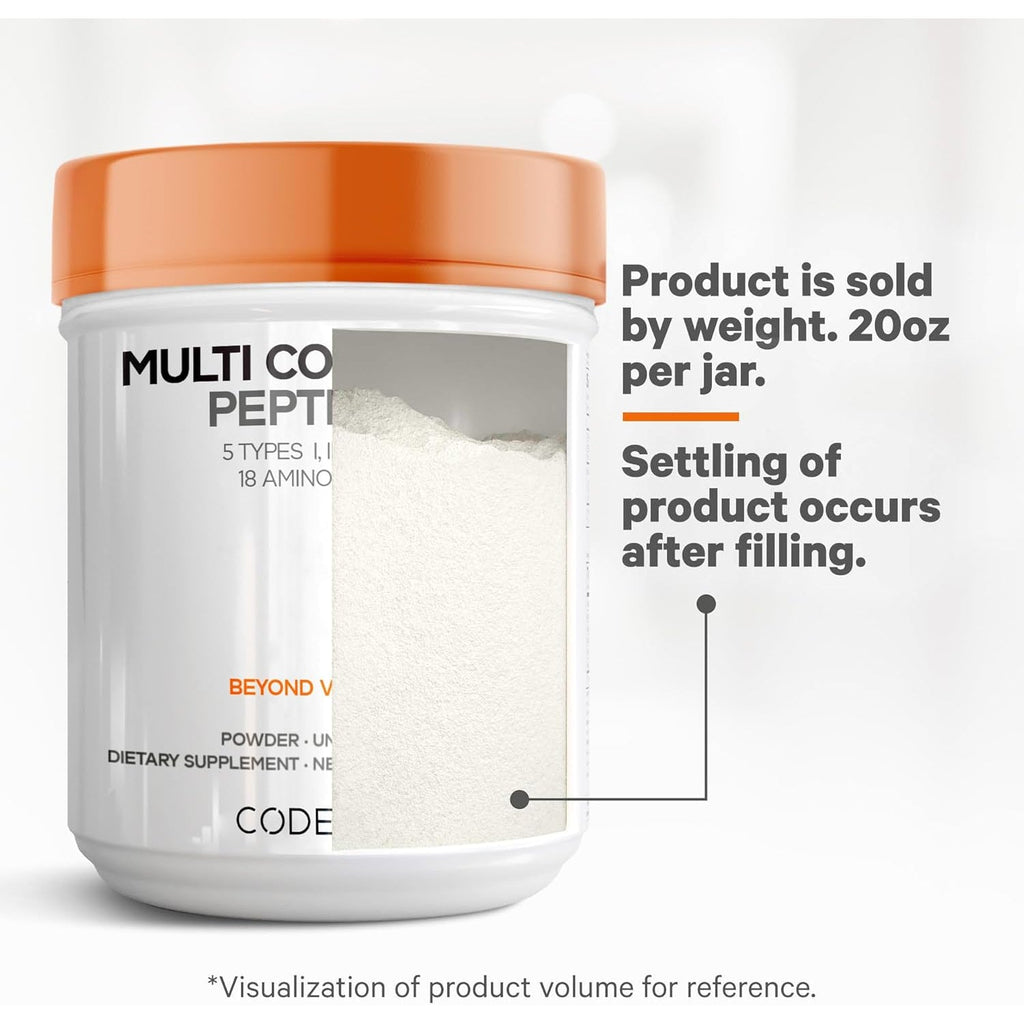 Codeage Multi Collagen Protein Powder Peptides, Hydrolyzed Collagen for Women & Men, Collagen Supplements, Grass Fed Bone Broth, 2-Month Supply, Unflavored, Type 1, 2, 3, 5 & 10, Non-Gmo - 20 OZ