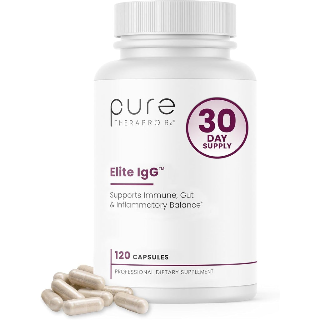 Pure Therapro Rx Elite Igg Immunoglobulin Supplement, 120 Caps - Gut Health & Immune Support, 1100 Mg Igg, IGA & Igm, Sunflower Lecithin | Dairy & Gluten Free Colostrum Supplement Alternative