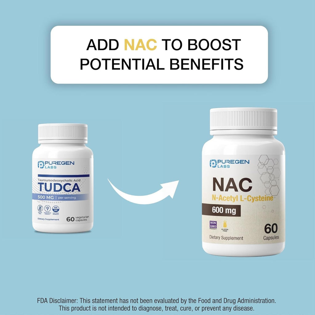 Puregen Labs TUDCA (Tauroursodeoxycholic Acid) 500Mg per Serving, Bile Salts Liver Supplement | No Harmful Additives | Non-Gmo | Gluten Free - 60 Vegetarian Capsules