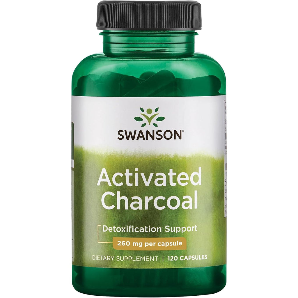 Swanson Activated Charcoal Digestive Support Supplement for Digestive-Comfort-Seeking Adults - 260 Mg per Capsule (120 Capsules, 520 Mg per Serving)