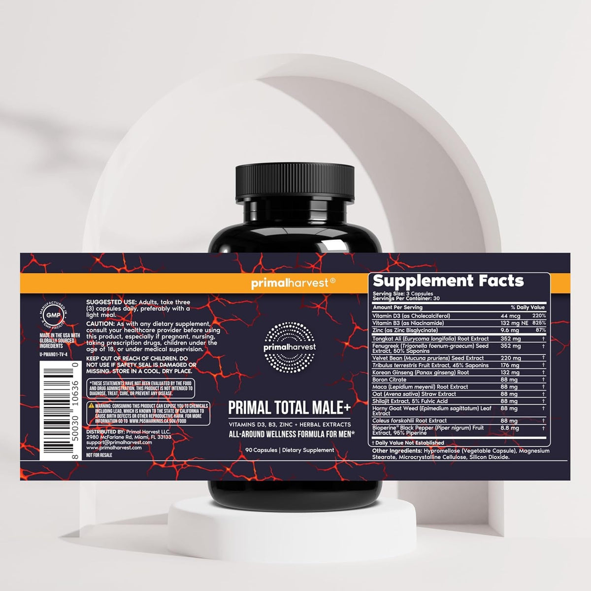 Primal Harvest Total Male+ Multivitamin for Men Vitamins, Minerals and Herbal Support for Energy, Vitality, Immune Health and Performance (1 Pack (90 Count))