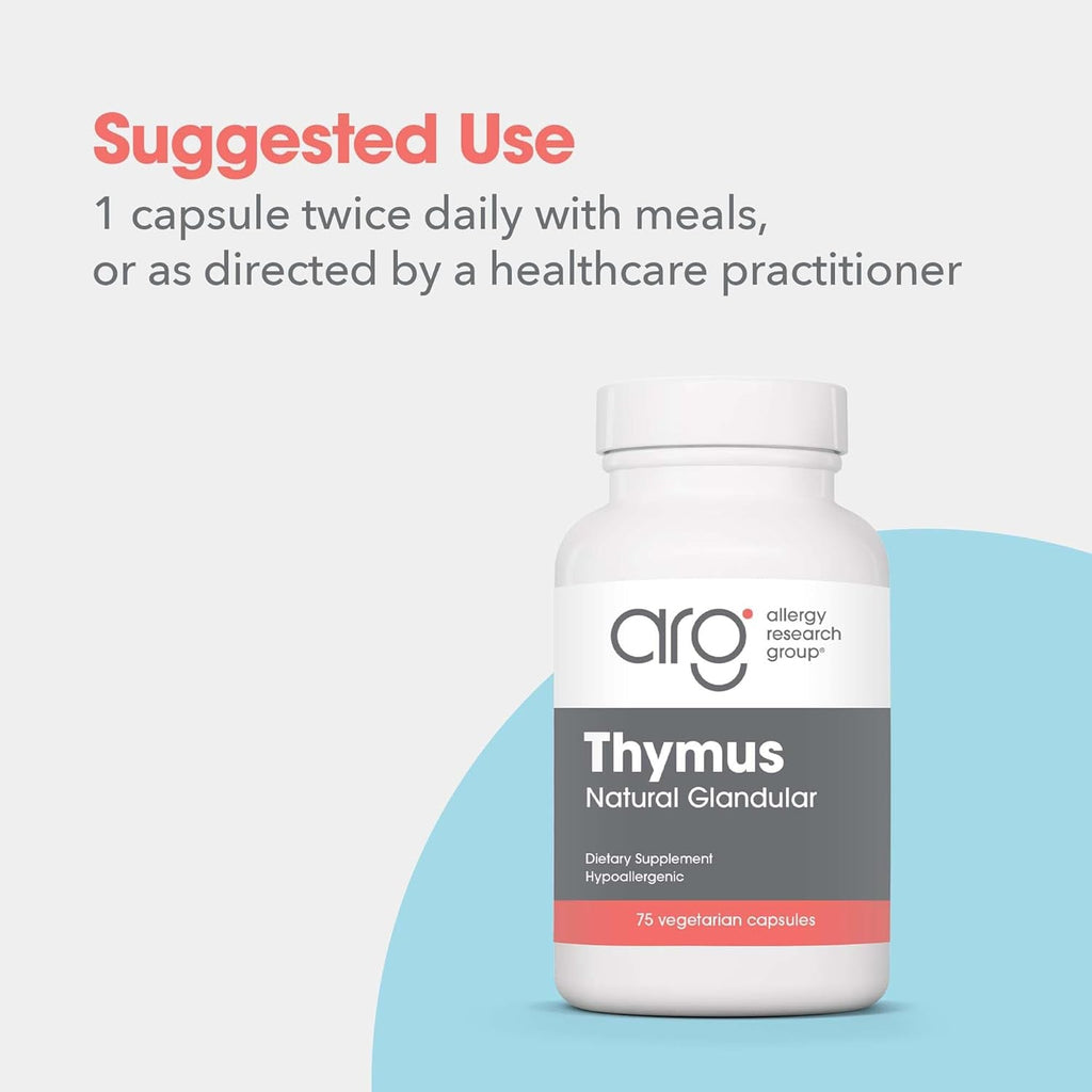 Allergy Research Group Thymus Supplement - Thymus Tissue, Glandular Extract, 1000Mg Raw Thymus Glandular, Ovine, Lyophilized, Hypoallergenic - 75 Count