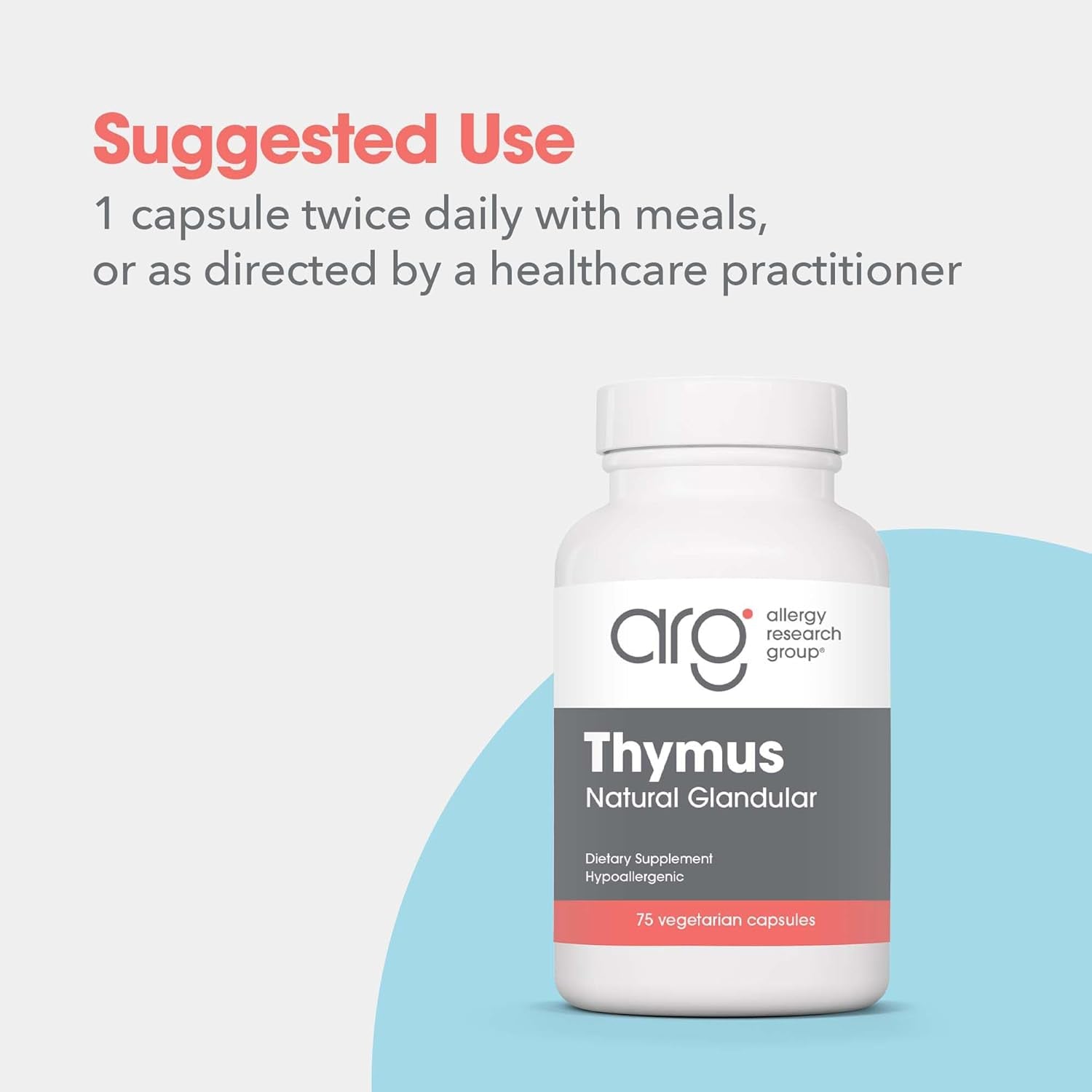 Allergy Research Group Thymus Supplement - Thymus Tissue, Glandular Extract, 1000Mg Raw Thymus Glandular, Ovine, Lyophilized, Hypoallergenic - 75 Count
