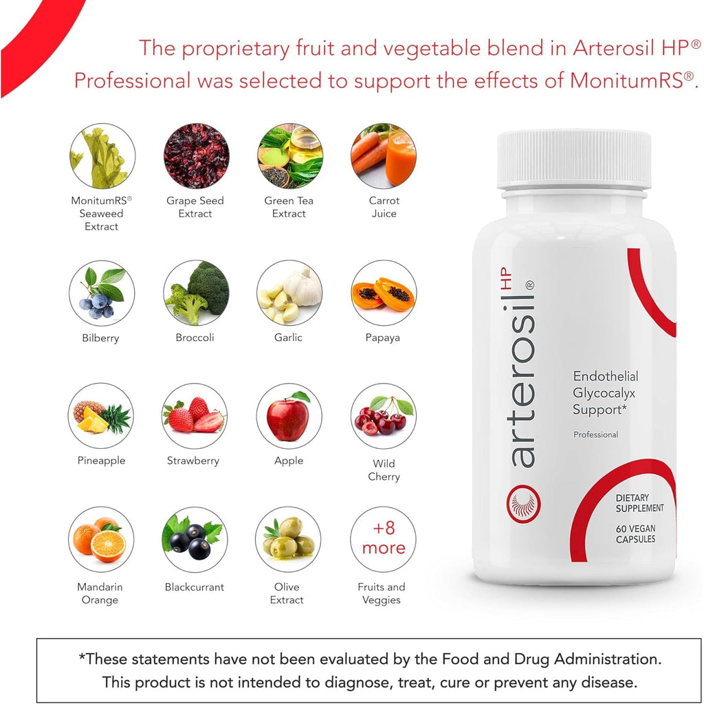 Calroy Health Sciences Arterosil HP Professional - Endothelial Glycocalyx Support - Heart Health Support - Artery Health Support - Circulation Support – Monitumrs® Rhamnan Sulfate - Monostroma Nitidum