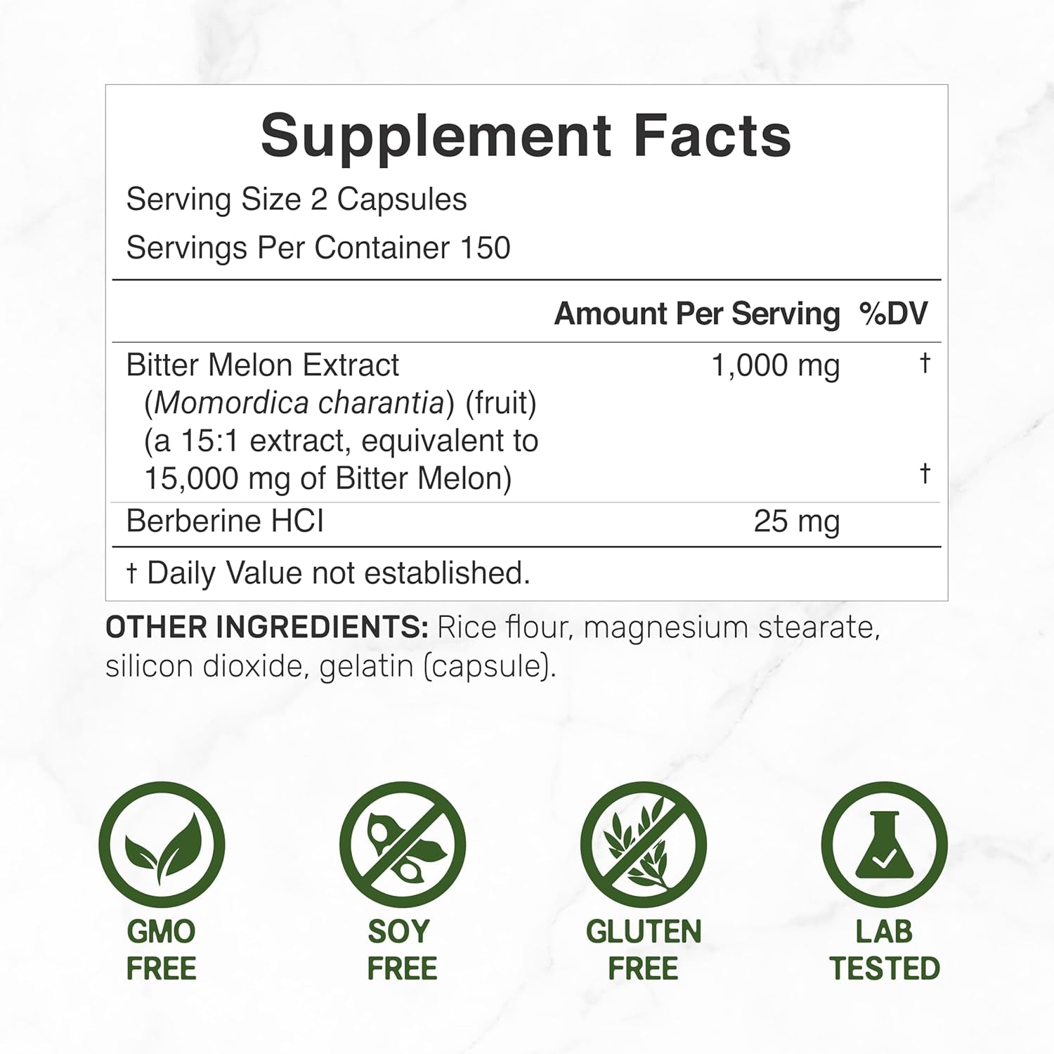 Bitter Melon with Berberine Supplement 15,000Mg per Serving, 300 Capsules | 15:1 Wild Bitter Melon Fruit Extract & Berberine HCL | Third Party Tested | Plant Based, Non-Gmo