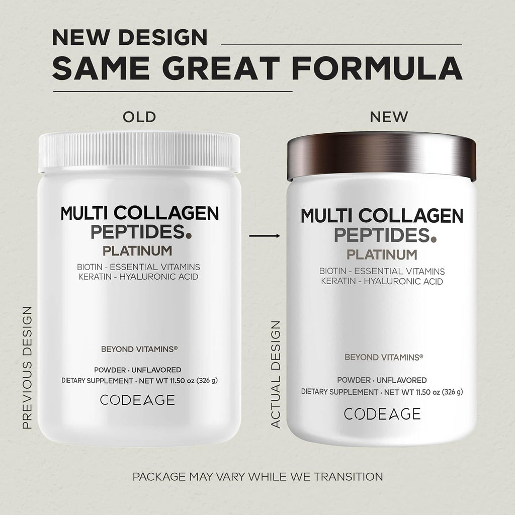 Codeage Multi Collagen for Women & Men Biotin 10000Mcg Keratin, Protein Powder Vitamin C B6 D3, Hyaluronic Acid, Niacin - Hydrolyzed Collagen Coffee Creamer 5 Types - Unflavored - Non-Gmo - 11.5Oz