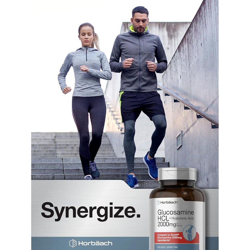 Horbäach Glucosamine HCL | with Hyaluronic Acid | 2000Mg | 120 Coated Caplets | Non-Gmo & Gluten Free Supplement
