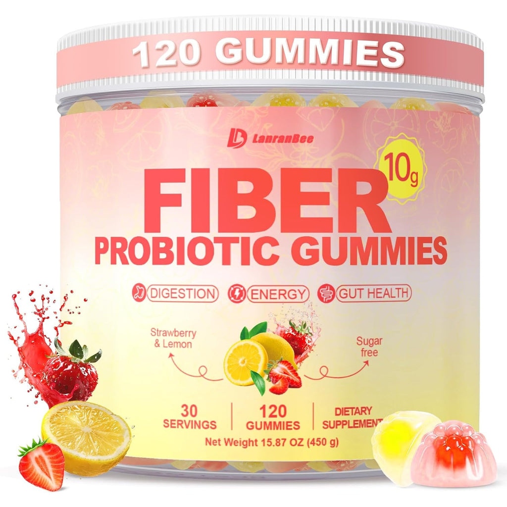 10G Fiber Gummies for Adults with Probiotics, Sugar Free Fiber Supplement with Organic Super Greens & Digestive Enzymes, Supports Gut Health, Energy & Regularity, Vegan, 120 Count
