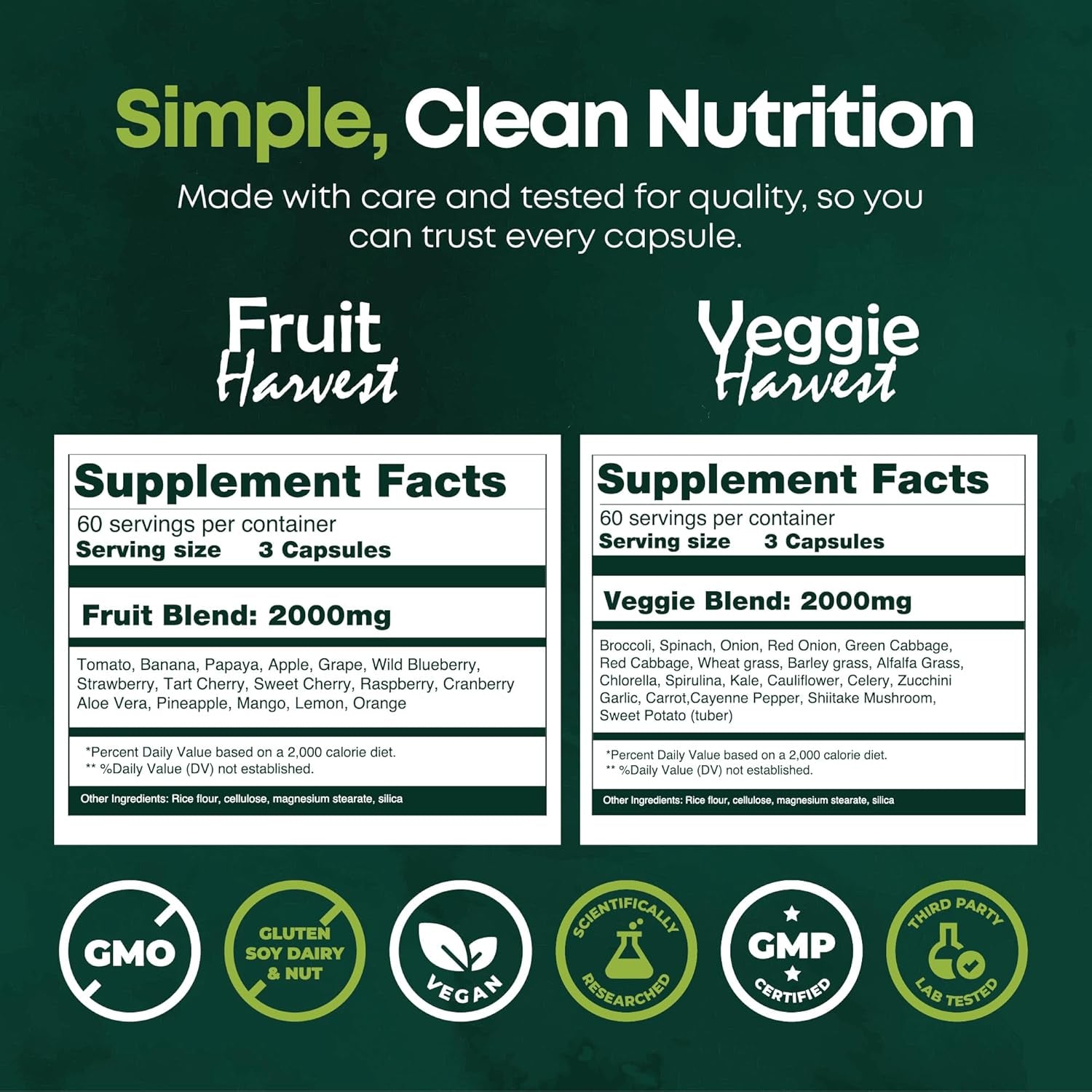 Fruits and Vegetables Supplements – 2 Pack Combination Fruit & Veggies Supplement – Whole Food Vitamins & Minerals for Adults – Superfood Veggie Vitamins for Adults (180 X 2, 360 Ct)