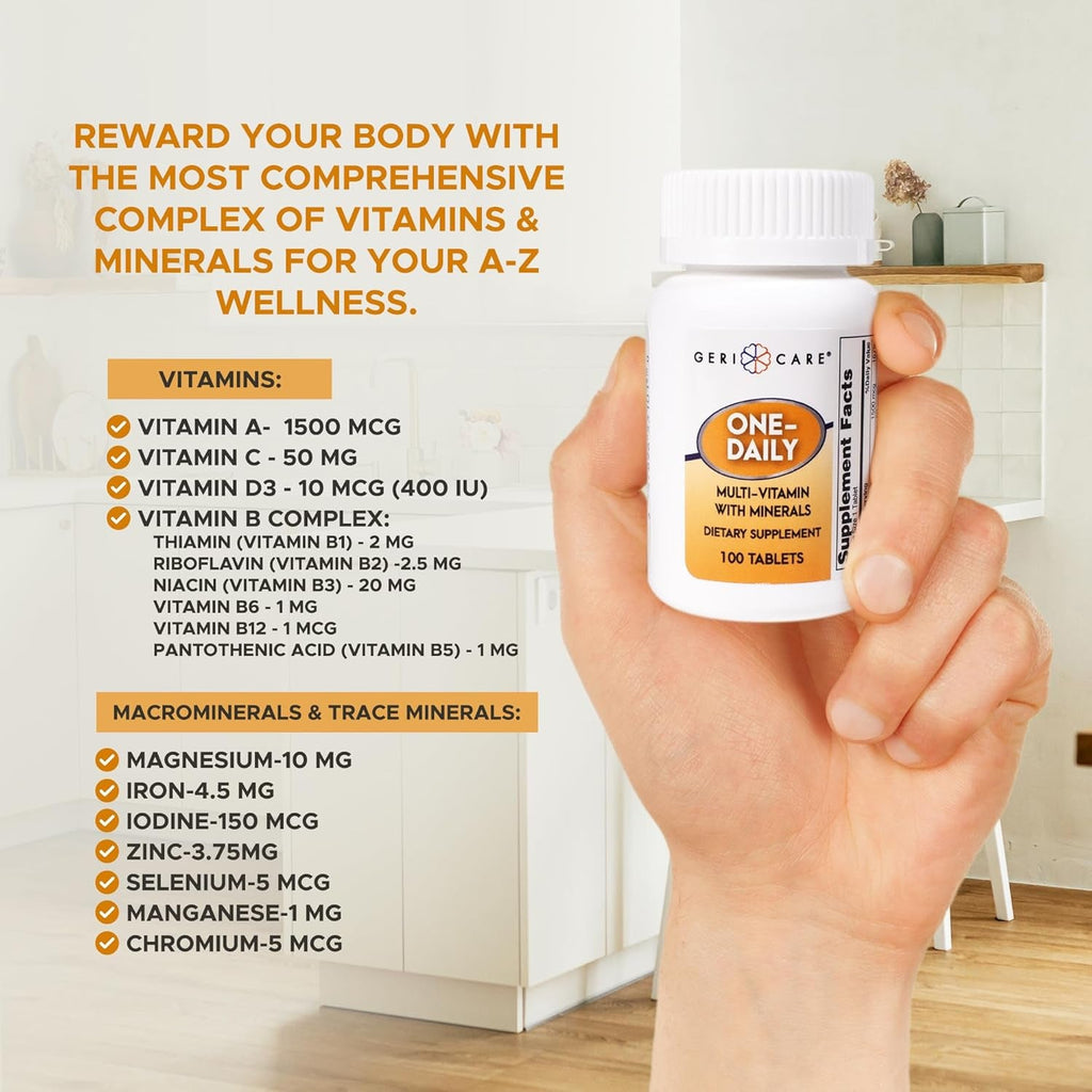 One-Daily Multivitamins with Minerals for Men & Women (100 Tablets) by Gericare| High-Potency Multi-Vitamin & Multimineral Dietary Supplement for Immunity, Energy| Complete Daily Nutritional Support
