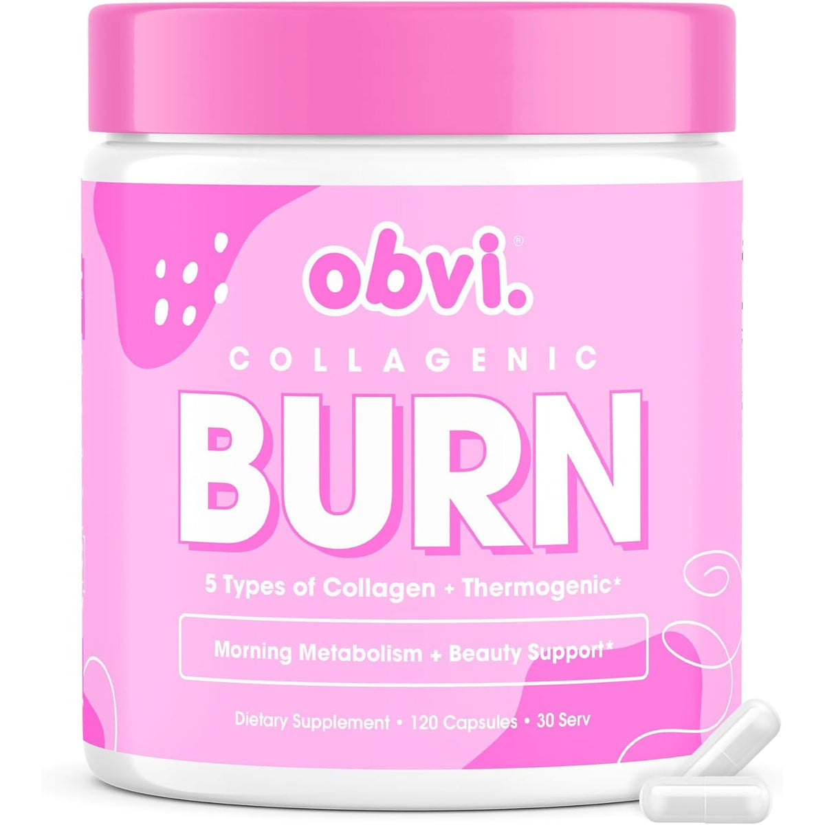 Obvi Collagenic Burn | Hydrolyzed Collagen Peptides + Green Tea Extract Supplement | Supports Metabolism & Daily Wellness | with Biotin, B12 & Bioperine | 30 Servings | 120 Capsules