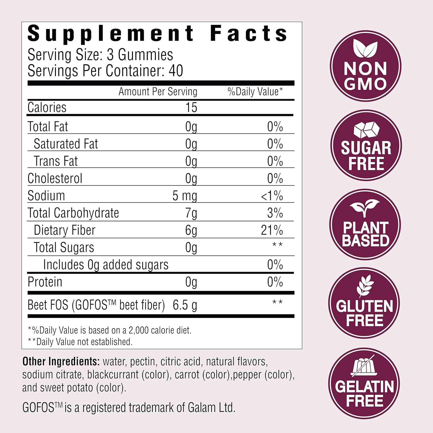 Country Farms Fiber Care Prebiotic Gummies, 6G of Fiber per Serving, GLP-1 Booster, FOS from Beets, Digestive Health and Bloat, Supports Regularity, Mixed Fruit Flavor, 120 Gummies, 40 Servings