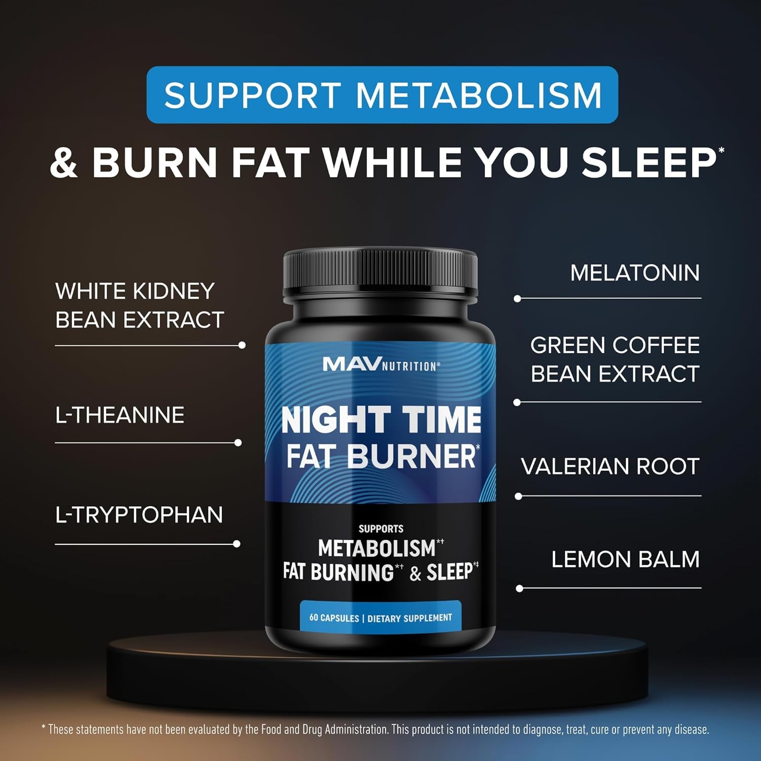 Night Time Fat Burner for Weight Loss Support & Sleep Aid | Appetite Suppressant, Carb Blocker, Overnight Metabolism Booster for Stomach Fat Burner & Night Shred with Melatonin | Non-Gmo, Vegan 60Ct