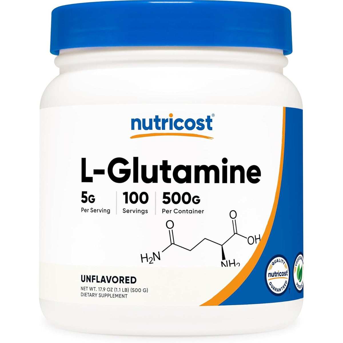 Nutricost L-Glutamine Powder (500 Grams) Unflavored - Gluten Free & Non-Gmo, 100 Servings