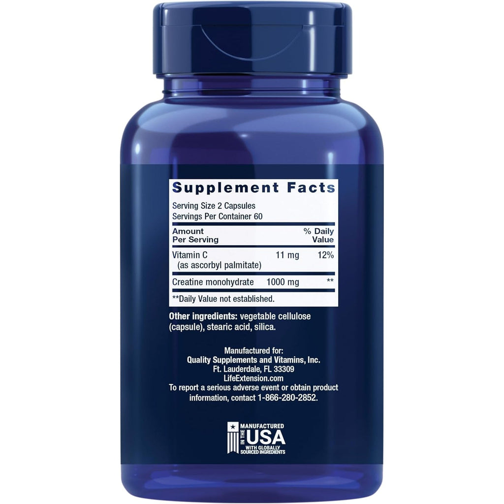 Life Extension Creatine Capsules – Creatine Monohydrate – Promotes Strength, Lean Muscle, Healthy Endurance – Non-Gmo, Gluten-Free – 120 Capsules