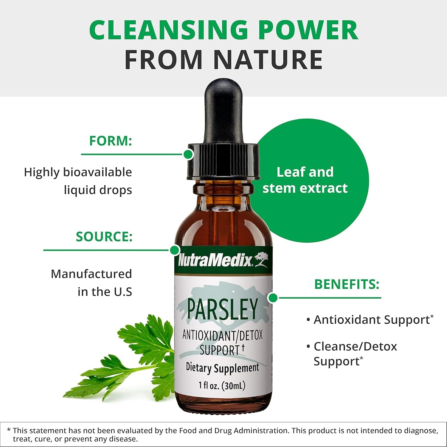 Nutramedix Parsley Herbal Supplement - Parsley Leaf and Stem Extract - Antioxidant Support, Body Detox & Cleanse Support - Liquid Herbal Supplements for Immune Health (1Oz / 30Ml)