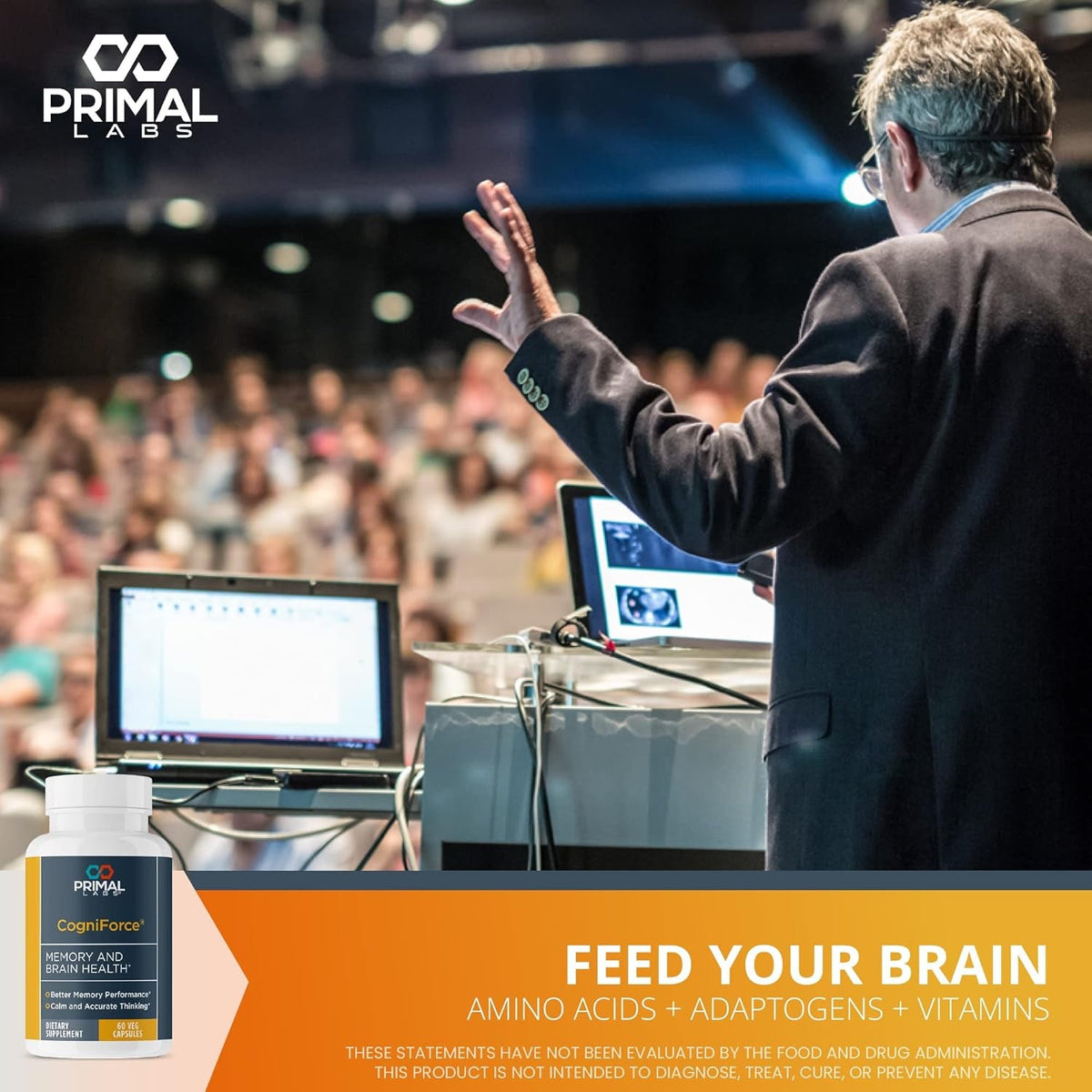 Primal Health Cogniforce - Memory & Brain Health - Acetyl L-Carnitine Formula - Better Cognitive Performance - Clarity + Focus + Better Recall + Calm Thinking - Dietary Supplement - 60 Capsules