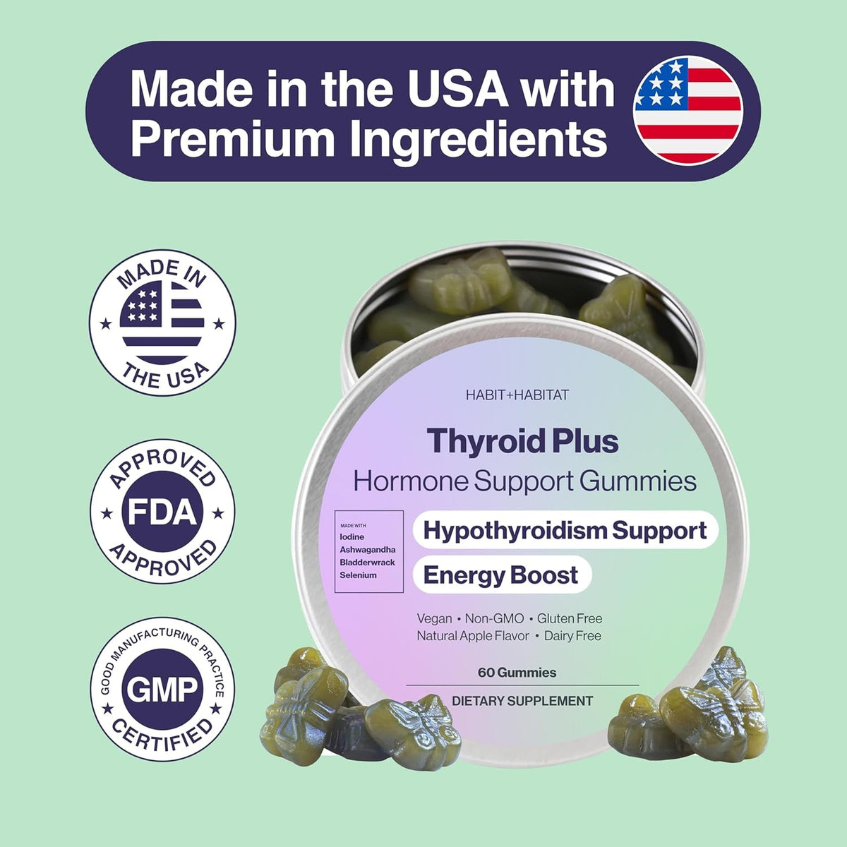 Thyroid plus Gummies - Ashwaganda, Iodine, Bladderwrack, Kelp, and Schisandra