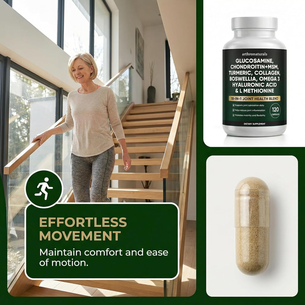 Arthronaturals 18 in 1, Joint Supplement with Glucosamine, Chondroitin, MSM, Hyaluronic Acid, Omega-3 and More, for Provides Joint Support, Improves Mobility & Long Term Health, Vegan - 60 CPS (1)