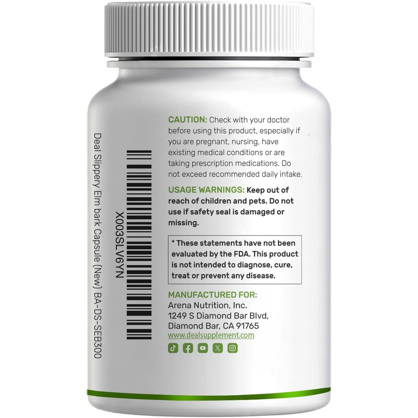 DEAL SUPPLEMENT Slippery Elm Capsules – 300 Pills, Made with Organic Inner Bark Powder Extract – Natural Herb for Soothing Throat & Digestive Support – Non-Gmo