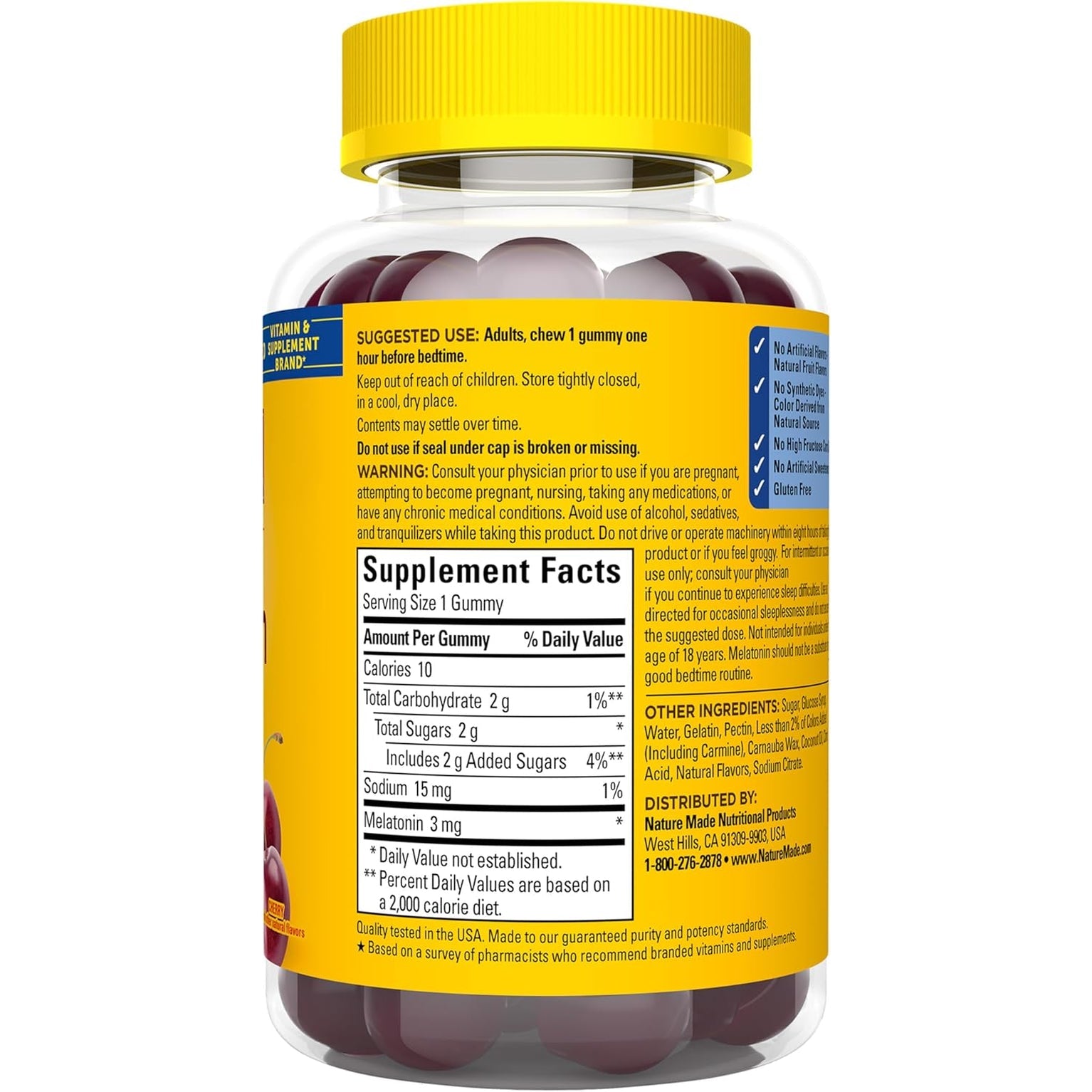 Nature Made Time Release Melatonin 3Mg Gummies, 100% Drug Free Sleep Aid for Adults, 60 Melatonin Gummies, 60 Day Supply