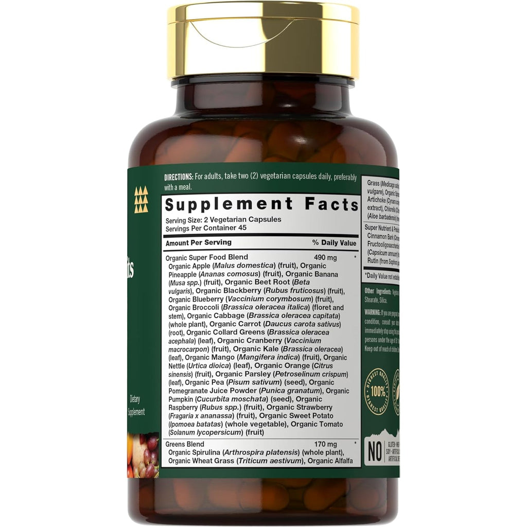 Tahoe Nutritionals Super Fruits and Veggies Capsules | 90 Count | Vegetarian, Non-Gmo and Gluten Free Supplement