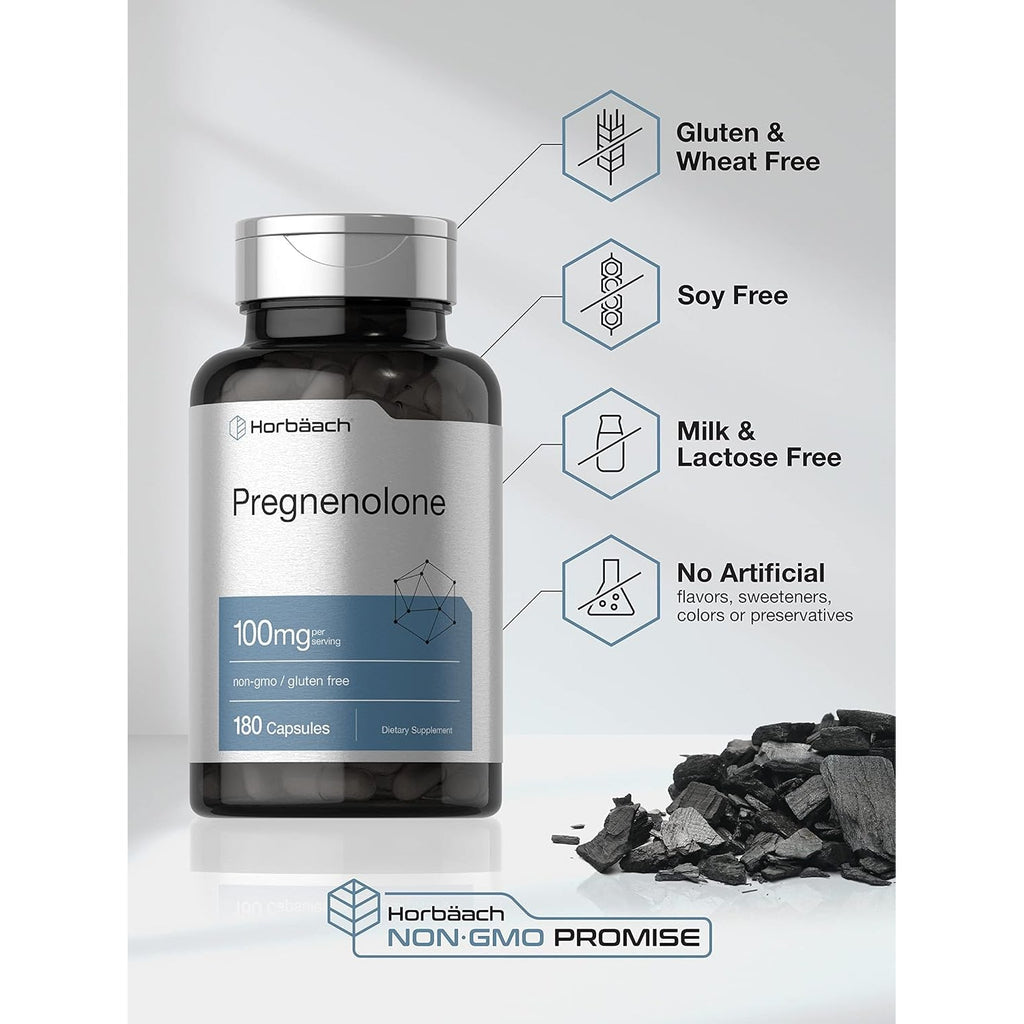 Horbäach Pregnenolone Supplement 100Mg | 180 Capsules | Non-Gmo and Gluten Free