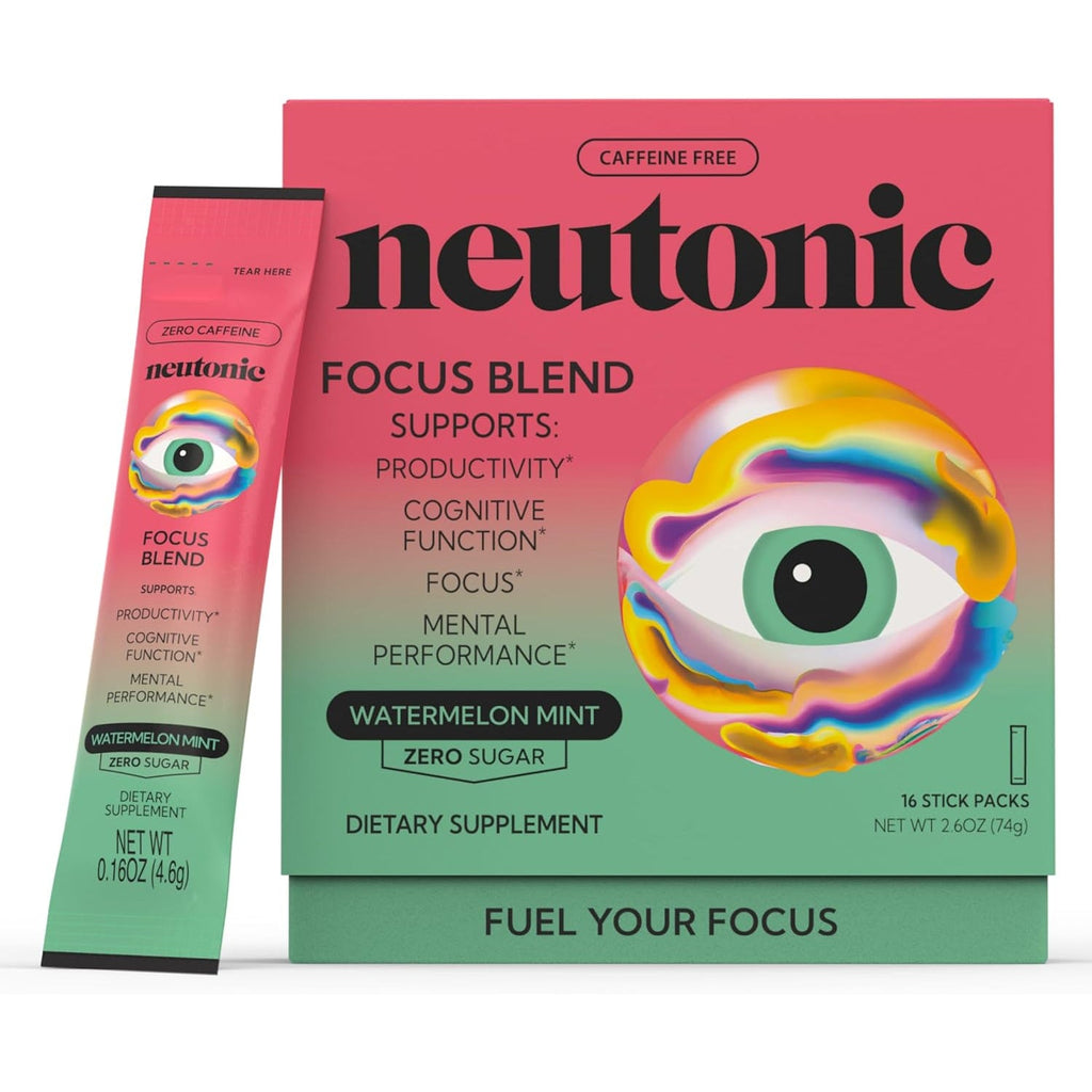 Neutonic Nootropic Focus Blend Powder | Watermelon Mint 16 Sticks | Caffeine Free, Zero Sugar | Support Memory, Mental Clarity, Cognitive Function | Boost Focus, Energy, Brain Health