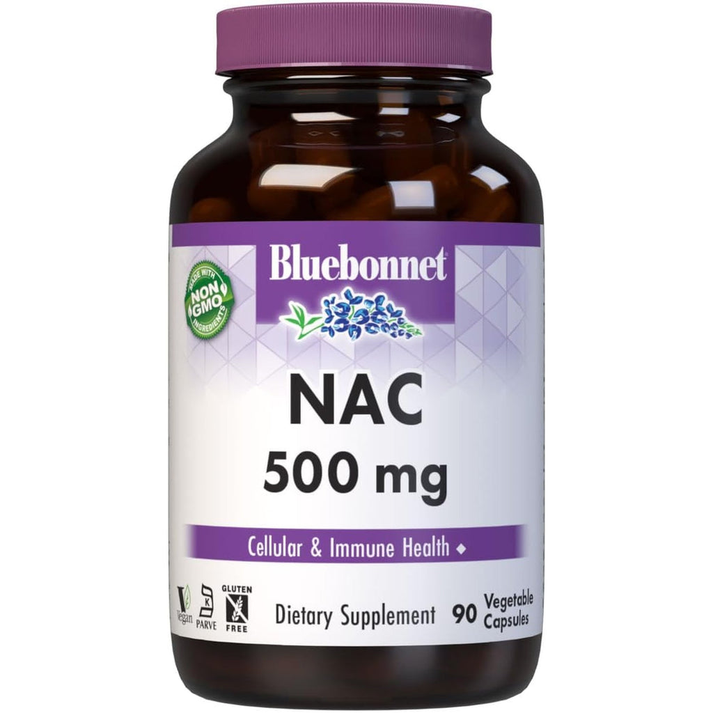 Bluebonnet NAC Supplement N-Acetyl-L-Cysteine 500 Mg - Antioxidant Cellular Health & Immune Support - Free-Form Amino Acid for Women & Men - Non-Gmo, Kosher, Gluten-Free - 90 Vegetable Capsules