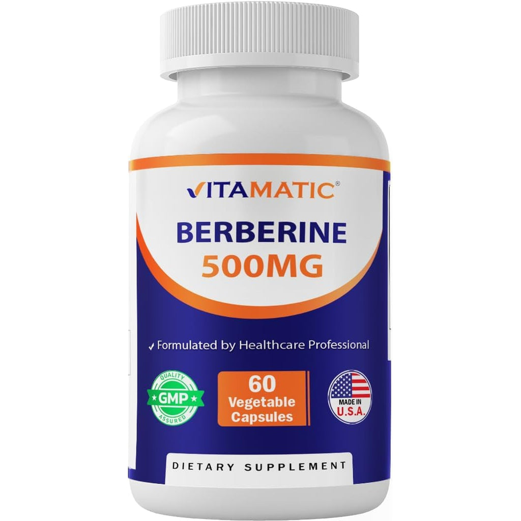 Vitamatic Berberine Supplement 500Mg - 60 Vegetable Capsules - Made in the USA - Gluten Free - Non-Gmo (1 Bottle)