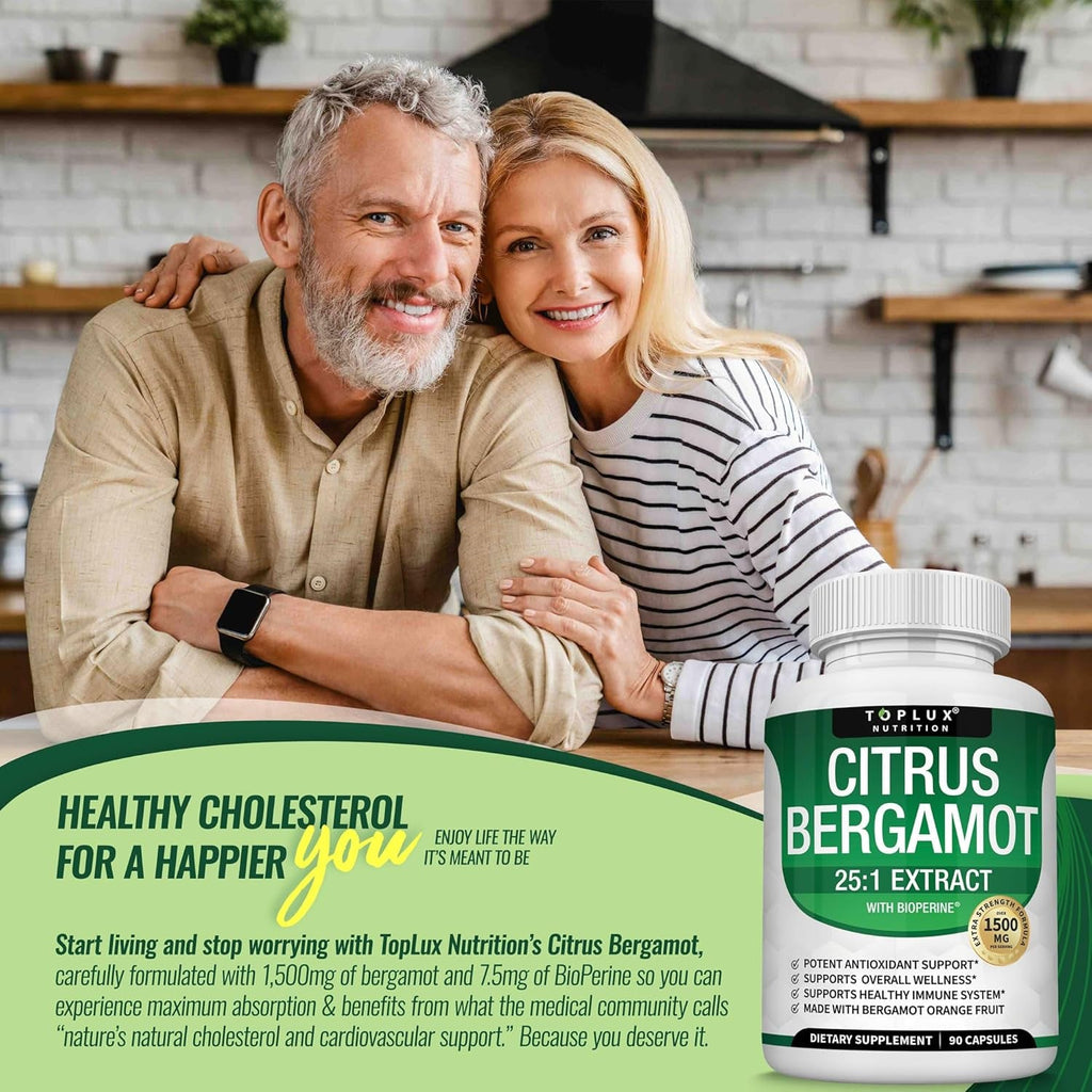 Citrus Bergamot Supplement 1500Mg - 25:1 Bergamot Extract to Support Overall Health, Immune System, Potent Antioxidant High Absorption Natural Vegan Non-Gmo for Men Women, 90 Capsules