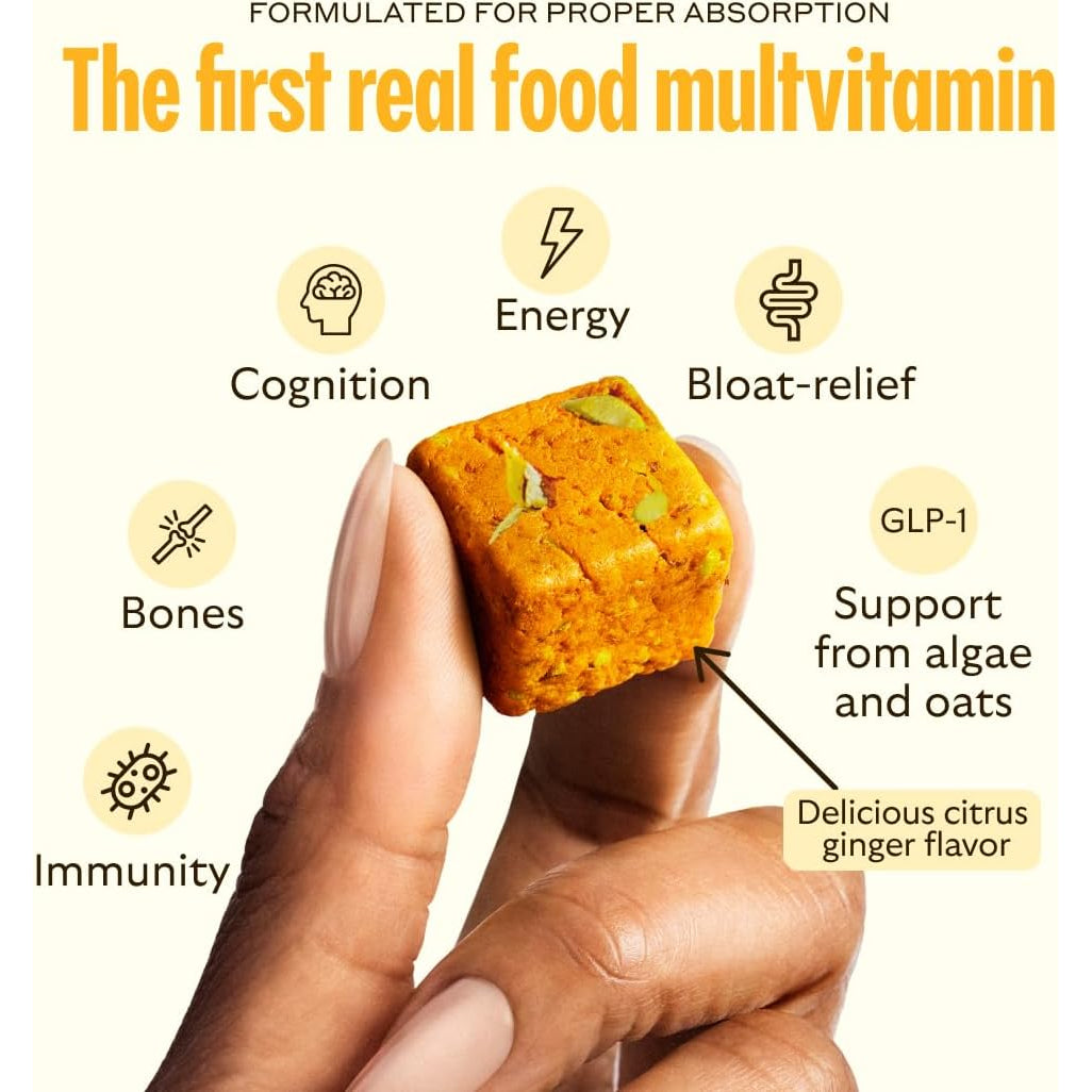 GEM Daily Bite for Women & Men, with 20+ Vitamins, Minerals, & Superfoods like Zinc, Vitamin D, B-Complex, K, Turmeric, Fiber & Prebiotics, Beta Glucan GLP-1 Support & Immunity (Citrus Ginger,7 Count)