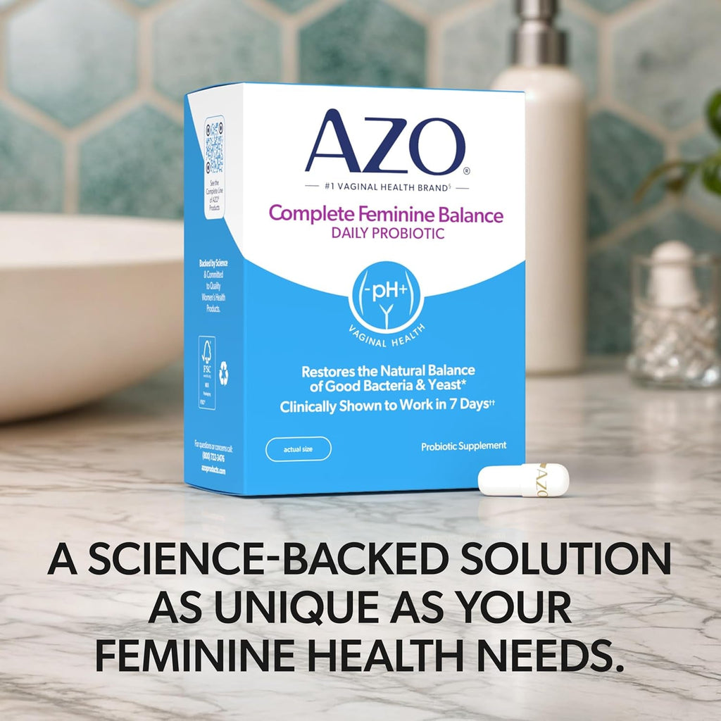AZO Complete Feminine Balance Daily Vaginal Probiotics for Women, Clinically Proven to Help Protect Vaginal Health, Helps Balance Ph and Yeast, 30 Count