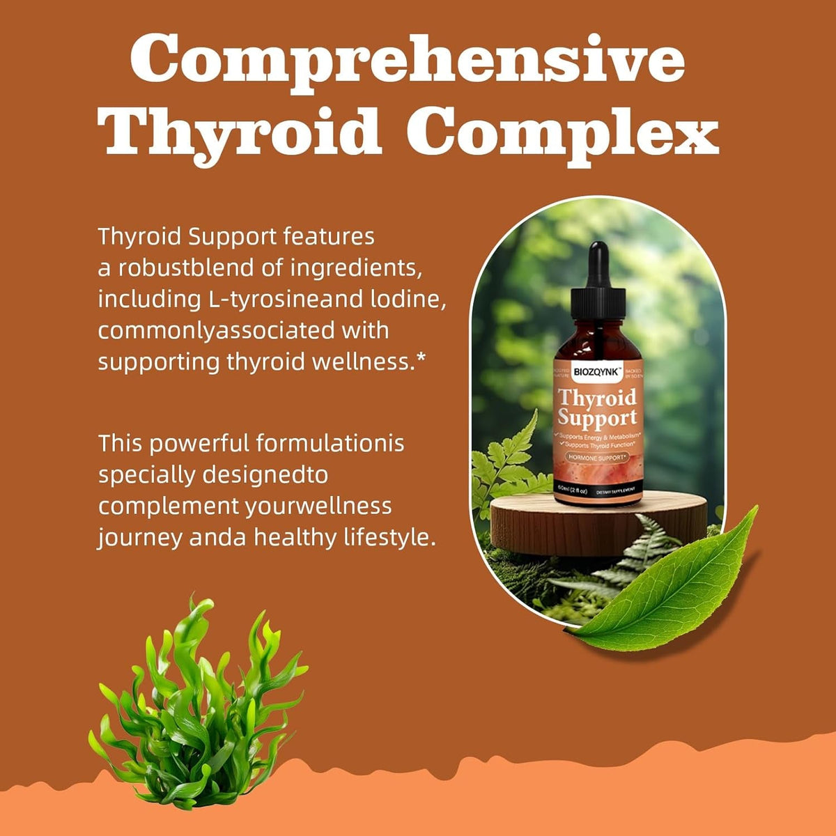 Thyroid Support Liquid Drops – Multi-Nutrient & Herbal Balance Formula with Iodine, Selenium, Zinc, Ashwagandha, Schisandra & Kelp – Metabolism, Energy & Focus Support – 2 Fl Oz (60 Ml)