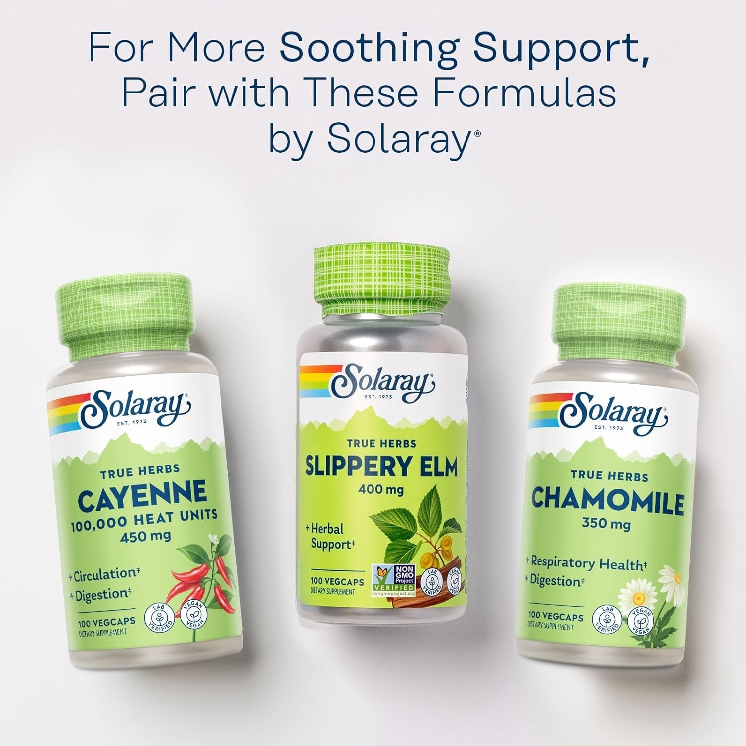 SOLARAY Slippery Elm Bark Capsules (Ulmus Rubra) 400 Mg - Soothing Herbal Support with Mucilage - Vegan, Lab Verified, 60-Day Money Back Guarantee - 100 Servings, 100 Vegcaps