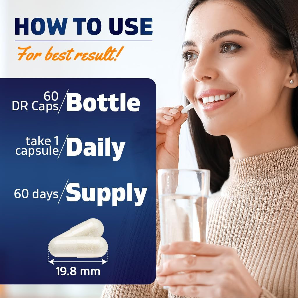 Vitamatic Lactobacillus Rhamnosus 5 Billion per DR Capsule (10 Billion per 2 Capsules) - 60 Count - Advanced Digestive & Immune Support - Made with Prebiotic Inulin Fiber