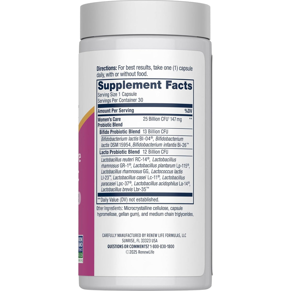 Renew Life Probiotics for Women, 25 Billion CFU Guaranteed, Probiotic Supplement for Digestive, Vaginal & Immune Health, Shelf Stable, Soy, Dairy & Gluten Free, 30 Capsules