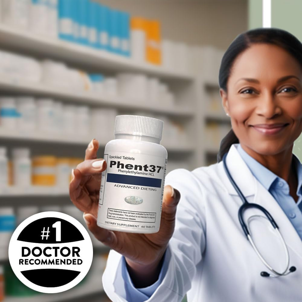 Phent37 (1 Bottle - 60 Speckled Tablets) - Advanced Phenylethylamine HCL Dietary Nutraceutical, Premium Small White and Blue Tablets, Boost Metabolism, Weight Management for Men and Women