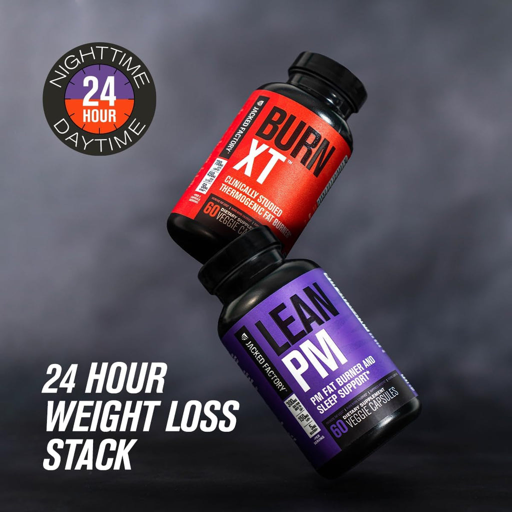Jacked Factory Burn-Xt Clinically Studied Fat Burner & Weight Loss Supplement - Appetite Suppressant & Energy Booster - with Acetyl L-Carnitine, Green Tea Extract and More - 60 Natural Diet Pills