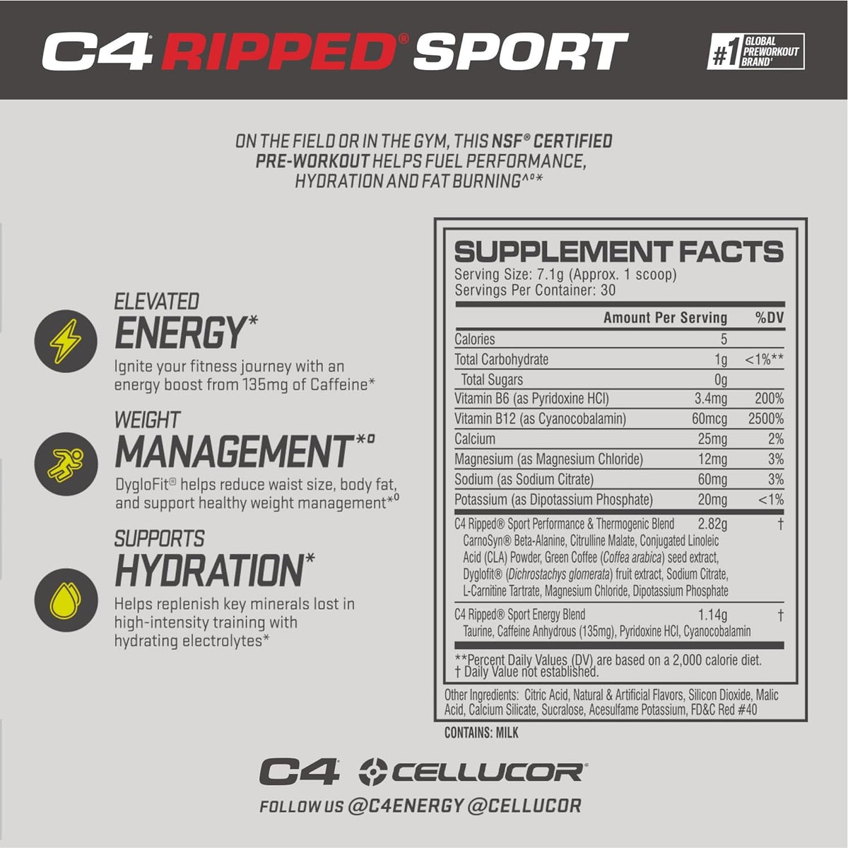C4 Ripped Sport Pre Workout Powder Fruit Punch - NSF Certified for Sport + Zero Sugar Preworkout Energy Supplement for Men & Women - 135Mg Caffeine + Weight Loss - 30 Servings