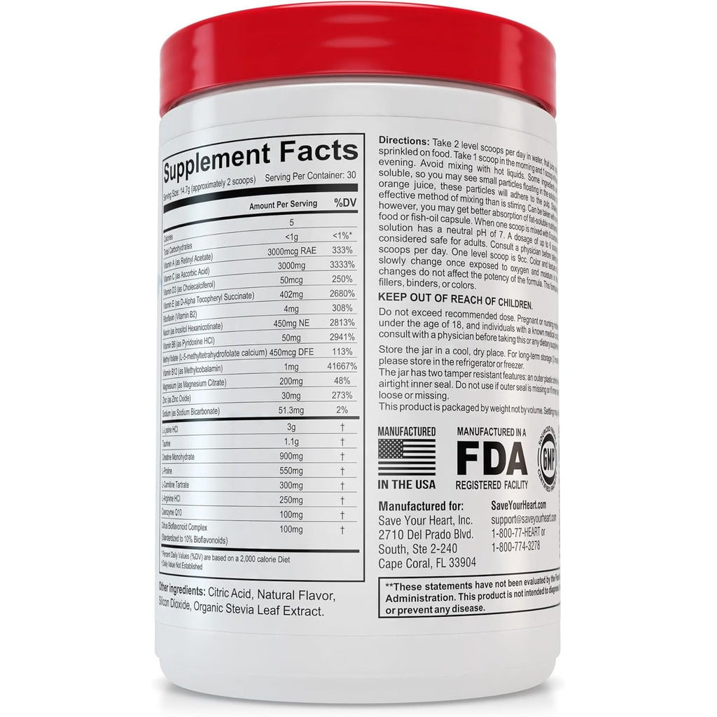 Cardio Heart Health Powder Supplement - the Pauling Therapy Essentials Formula (PTEF) Healthy Vitamin C, B-12, L-Lysine, L-Arginine, Magnesium, Zinc + Vitamins, Minerals & Antioxidants