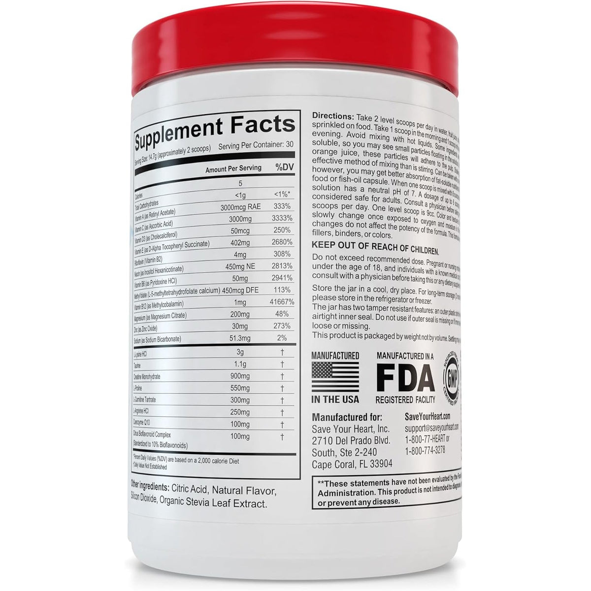 Cardio Heart Health Powder Supplement - the Pauling Therapy Essentials Formula (PTEF) Healthy Vitamin C, B-12, L-Lysine, L-Arginine, Magnesium, Zinc + Vitamins, Minerals & Antioxidants