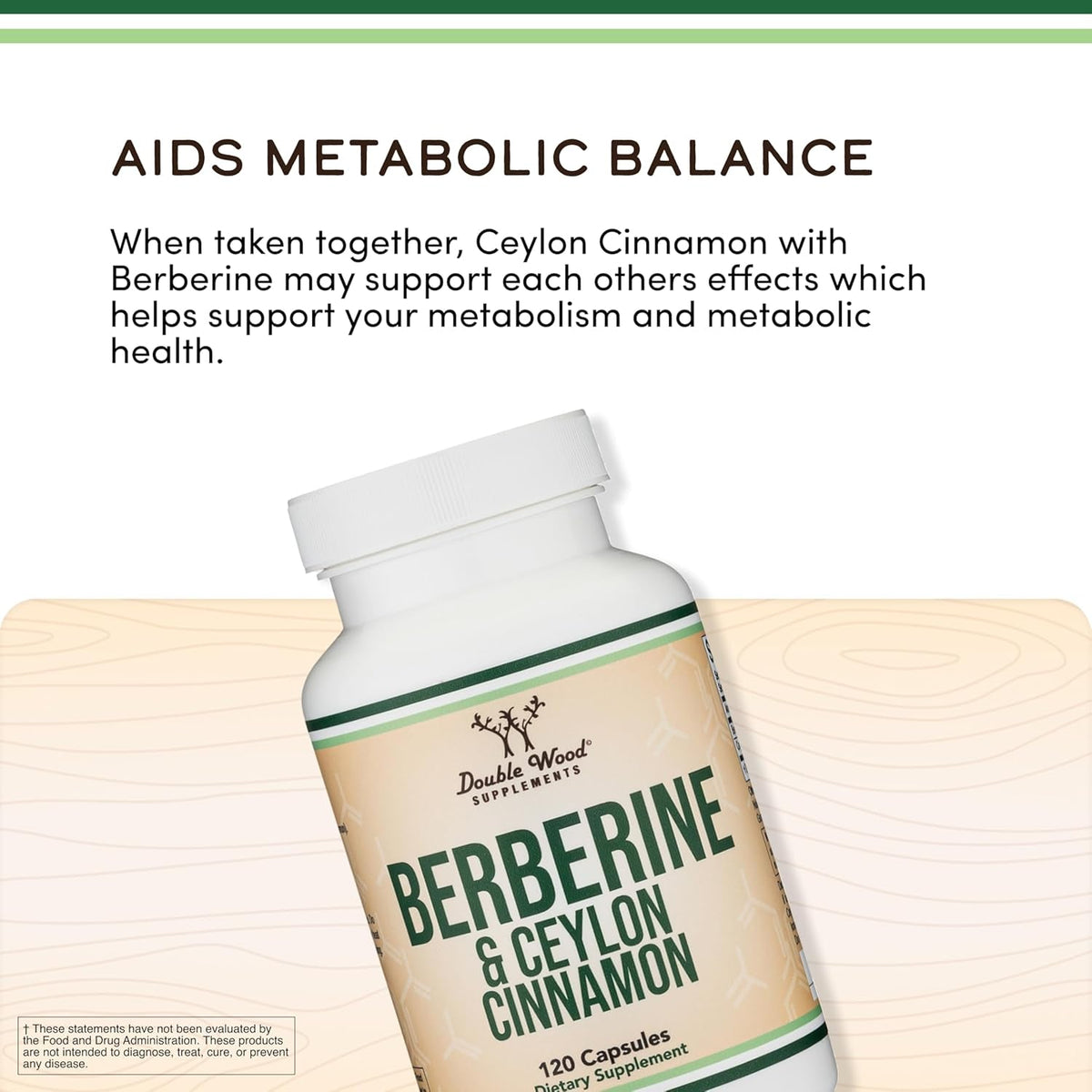 Berberine with Ceylon Cinnamon - 120 Capsules for Metabolism and Metabolic Health, Third Party Tested, Vegan Safe, Non-Gmo, Gluten Free by Double Wood