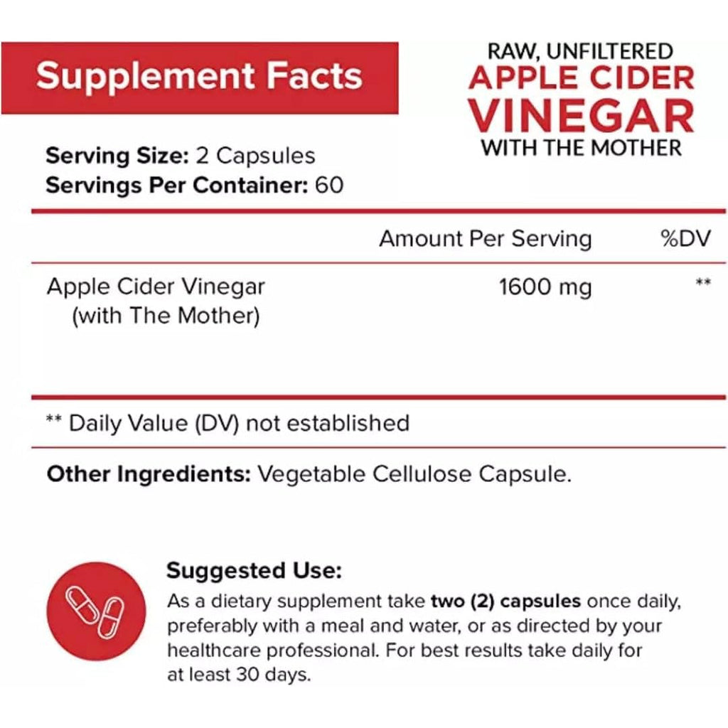 Apple Cider Vinegar Capsules with the Mother - 120 Vegan ACV Pills - Best Supplement for Healthy Weight Loss, Diet, Keto, Digestion, Detox, Immune - Powerful Cleanser & Appetite Suppressant Non-Gmo