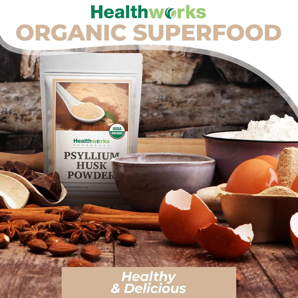 Healthworks Superfoods Organic Psyllium Husk Powder - 32 Oz / 2 Lbs - Raw - Certified Organic - Finely Ground Powder from India - Keto, Vegan & Non-Gmo - Fiber Support